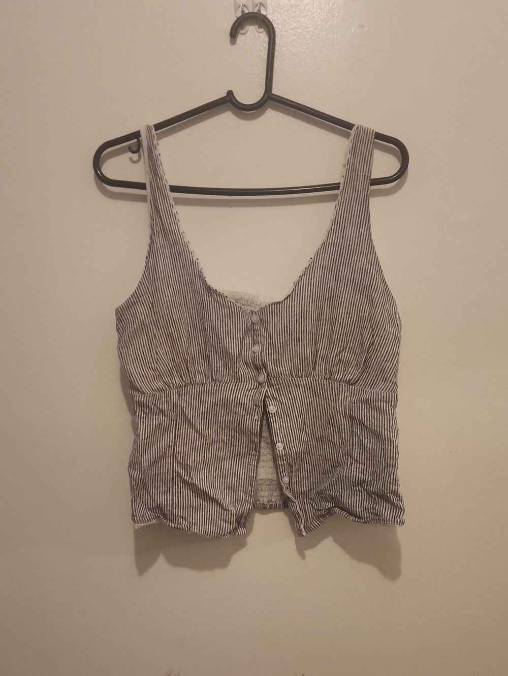 Hollister Black and White Striped Button Tank
